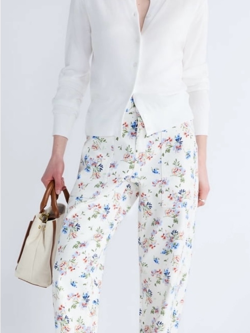 White Floral Wide-Leg Pants with Multicolor Print
